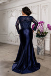 Load image into Gallery viewer, Wholesale Sequin Lace Long Sleeve Evening Gown Sheath Satin Dress with Illusion Back by LA2204 - - Mother of the Bride Dresses LA Merchandise