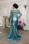 Load image into Gallery viewer, Wholesale Sequin Lace Long Sleeve Evening Gown Sheath Satin Dress with Illusion Back by LA2204 - - Mother of the Bride Dresses LA Merchandise