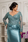 Load image into Gallery viewer, Wholesale Sequin Lace Long Sleeve Evening Gown Sheath Satin Dress with Illusion Back by LA2204 - - Mother of the Bride Dresses LA Merchandise
