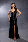Load image into Gallery viewer, Wholesale Spaghetti Strap Deep V-Neck Ruched Stretch Satin Sheath Prom Evening Gown by LA2205