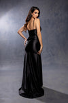 Load image into Gallery viewer, Wholesale Spaghetti Strap Deep V-Neck Ruched Stretch Satin Sheath Prom Evening Gown by LA2205