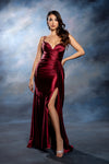 Load image into Gallery viewer, Wholesale Spaghetti Strap Deep V-Neck Ruched Stretch Satin Sheath Prom Evening Gown by LA2205
