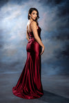 Load image into Gallery viewer, Wholesale Spaghetti Strap Deep V-Neck Ruched Stretch Satin Sheath Prom Evening Gown by LA2205