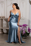 Load image into Gallery viewer, Wholesale Spaghetti Strap Deep V-Neck Ruched Stretch Satin Sheath Prom Evening Gown by LA2205