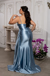 Load image into Gallery viewer, Wholesale Spaghetti Strap Deep V-Neck Ruched Stretch Satin Sheath Prom Evening Gown by LA2205