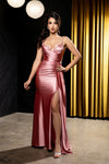 Load image into Gallery viewer, Wholesale Spaghetti Strap Deep V-Neck Ruched Stretch Satin Sheath Prom Evening Gown by LA2205