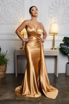 Load image into Gallery viewer, Wholesale Spaghetti Strap Deep V-Neck Ruched Stretch Satin Sheath Prom Evening Gown by LA2205