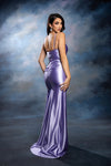 Load image into Gallery viewer, Wholesale Spaghetti Strap Deep V-Neck Ruched Stretch Satin Sheath Prom Evening Gown by LA2205