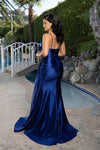Load image into Gallery viewer, Wholesale Spaghetti Strap Deep V-Neck Ruched Stretch Satin Sheath Prom Evening Gown by LA2205