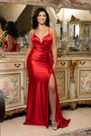 Load image into Gallery viewer, Wholesale Spaghetti Strap Deep V-Neck Ruched Stretch Satin Sheath Prom Evening Gown by LA2205