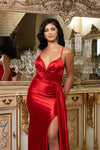 Load image into Gallery viewer, Wholesale Spaghetti Strap Deep V-Neck Ruched Stretch Satin Sheath Prom Evening Gown by LA2205