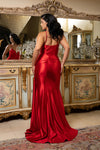 Load image into Gallery viewer, Wholesale Spaghetti Strap Deep V-Neck Ruched Stretch Satin Sheath Prom Evening Gown by LA2205
