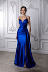 Load image into Gallery viewer, Wholesale Spaghetti Strap Deep V-Neck Ruched Stretch Satin Sheath Prom Evening Gown by LA2205