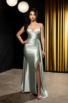 Load image into Gallery viewer, Wholesale Spaghetti Strap Deep V-Neck Ruched Stretch Satin Sheath Prom Evening Gown by LA2205