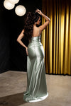 Load image into Gallery viewer, Wholesale Spaghetti Strap Deep V-Neck Ruched Stretch Satin Sheath Prom Evening Gown by LA2205