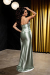Load image into Gallery viewer, Wholesale Spaghetti Strap Deep V-Neck Ruched Stretch Satin Sheath Prom Evening Gown by LA2205