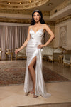 Load image into Gallery viewer, Wholesale Spaghetti Strap Deep V-Neck Ruched Stretch Satin Sheath Bridal Wedding Gown by LA2205