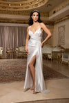 Load image into Gallery viewer, Wholesale Spaghetti Strap Deep V-Neck Ruched Stretch Satin Sheath Bridal Wedding Gown by LA2205