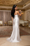 Load image into Gallery viewer, Wholesale Spaghetti Strap Deep V-Neck Ruched Stretch Satin Sheath Bridal Wedding Gown by LA2205