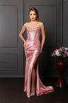 Load image into Gallery viewer, Wholesale Strapless Corset Lace Appliqué Satin Prom Dress with High Slit &amp; Lace-Up Back by LA2207 - DUSTYROSE - Prom Dress LA Merchandise