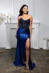 Load image into Gallery viewer, Wholesale Strapless Corset Lace Appliqué Satin Prom Dress with High Slit &amp; Lace-Up Back by LA2207 - - Prom Dress LA Merchandise