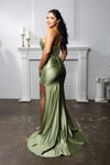 Load image into Gallery viewer, Wholesale Strapless Corset Lace Appliqué Satin Prom Dress with High Slit &amp; Lace-Up Back by LA2207 - - Prom Dress LA Merchandise