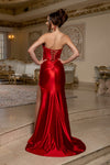 Load image into Gallery viewer, Wholesale Strapless Corset Lace Appliqué Satin Prom Dress with High Slit &amp; Lace-Up Back by LA2207 - - Prom Dress LA Merchandise