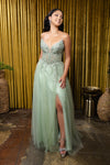 Load image into Gallery viewer, Wholesale Beaded Corset A-Line Glitter Tulle Evening Gown with Deep V Neck Prom Dress by LA2208 - - Prom Dress LA Merchandise