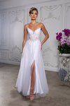 Load image into Gallery viewer, Wholesale Strapless Lace Corset Wedding Dress with Tulle Skirt &amp; High Slit Bridal Gown by LA2208 - WHITE - Wedding Dress LA Merchandise