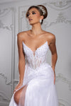 Load image into Gallery viewer, Wholesale Strapless Lace Corset Wedding Dress with Tulle Skirt &amp; High Slit Bridal Gown by LA2208 - - Wedding Dress LA Merchandise
