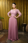 Load image into Gallery viewer, Wholesale Lace Bodice Long Sleeve A-Line Evening Gown Floor-Length Dress by LA2210 - DUSTYROSE - Mother of the Bride Dress LA Merchandise