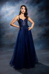 Load image into Gallery viewer, Wholesale Elegant Lace Corset A-Line Tulle Evening Dress with Spaghetti Straps by LA2212 - NAVY - Long Prom Dress LA Merchandise