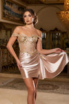 Load image into Gallery viewer, Wholesale Off-Shoulder Corset Mini Cocktail Dress Satin Beaded Lace Party Dress by LA2213