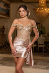Load image into Gallery viewer, Wholesale Off-Shoulder Corset Mini Cocktail Dress Satin Beaded Lace Party Dress by LA2213