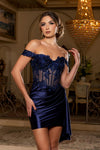 Load image into Gallery viewer, Wholesale Off-Shoulder Corset Mini Cocktail Dress Satin Beaded Lace Party Dress by LA2213