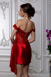Load image into Gallery viewer, Wholesale Off-Shoulder Corset Mini Cocktail Dress Satin Beaded Lace Party Dress by LA2213