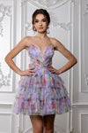 Load image into Gallery viewer, Wholesale Strapless Floral Tiered Tulle Short Dress with Sweetheart Neckline by LA2214 - - Short Dresses LA Merchandise