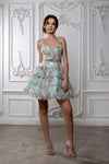 Load image into Gallery viewer, Wholesale Strapless Floral Tiered Tulle Short Dress with Sweetheart Neckline by LA2214 - SAGE MULTI - Short Dresses LA Merchandise