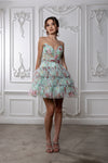 Load image into Gallery viewer, Wholesale Strapless Floral Tiered Tulle Short Dress with Sweetheart Neckline by LA2214 - - Short Dresses LA Merchandise