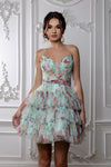 Load image into Gallery viewer, Wholesale Strapless Floral Tiered Tulle Short Dress with Sweetheart Neckline by LA2214 - - Short Dresses LA Merchandise