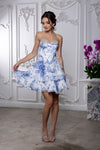 Load image into Gallery viewer, LA Merchandise LA2215 Tier Sweetheart Short Cocktail Dress Floral Print HOCO Party Dress - BLUE - Dress LA Merchandise
