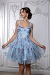Load image into Gallery viewer, Wholesale Short Floral Tulle Fit &amp; Flare Dress Corset Sweetheart Neck Sleeveless Dress by LA2216 - - Short Dresses LA Merchandise