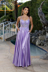 Load image into Gallery viewer, Wholesale Satin A-Line Prom Dress with Lace Appliqué Corset Bodice &amp; Lace-Up Back by LA2217 - LILAC - Dresses LA Merchandise