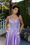 Load image into Gallery viewer, Wholesale Satin A-Line Prom Dress with Lace Appliqué Corset Bodice &amp; Lace-Up Back by LA2217 - - Dresses LA Merchandise