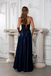 Load image into Gallery viewer, Wholesale Satin A-Line Prom Dress with Lace Appliqué Corset Bodice &amp; Lace-Up Back by LA2217 - - Dresses LA Merchandise