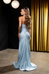 Load image into Gallery viewer, Wholesale Halter Neck Ruched Satin Formal Gown Mermaid Fit Prom Dress with Slit by LA2218