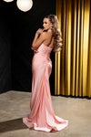 Load image into Gallery viewer, Wholesale Halter Neck Ruched Satin Formal Gown Mermaid Fit Prom Dress with Slit by LA2218