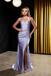 Load image into Gallery viewer, Wholesale Halter Neck Ruched Satin Formal Gown Mermaid Fit Prom Dress with Slit by LA2218