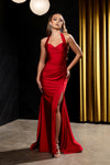 Load image into Gallery viewer, Wholesale Halter Neck Ruched Satin Formal Gown Mermaid Fit Prom Dress with Slit by LA2218