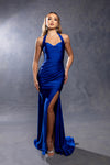 Load image into Gallery viewer, Wholesale Halter Neck Ruched Satin Formal Gown Mermaid Fit Prom Dress with Slit by LA2218